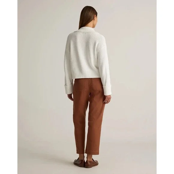 Quince 100% Organic Cotton Fisherman Collared Cardigan Sweater Ivory SMALL - Picture 6 of 16